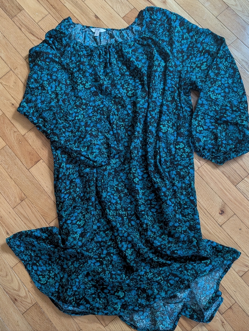 Terra & Sky Peasant Dress, Black & Turquoise, Size 2X